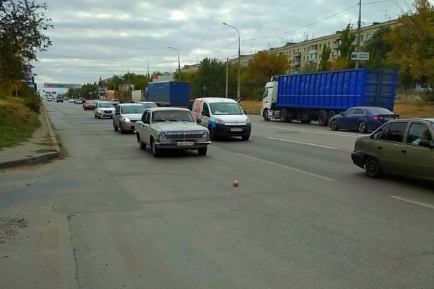 Укатившийся на дорогу мячик затруднил движение в Волгограде Укатившийся на дорогу мячик затруднил движение в Волгограде